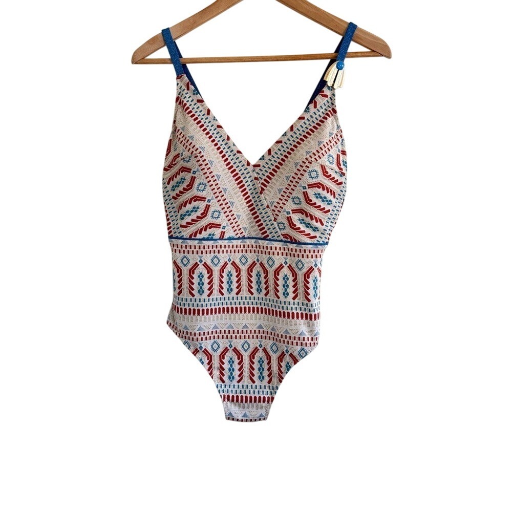 Dolores Cortés Pasarela Metallic Tribal Print One-Piece Swimsuit M